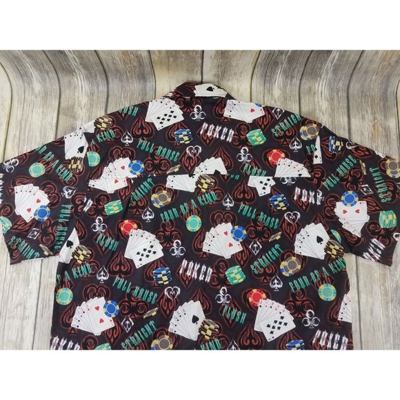 Dem Crazy Hawaiian Shirt Mens Size L Short Sleeves Button Up Poker Cards Print - Picture 9 of 11